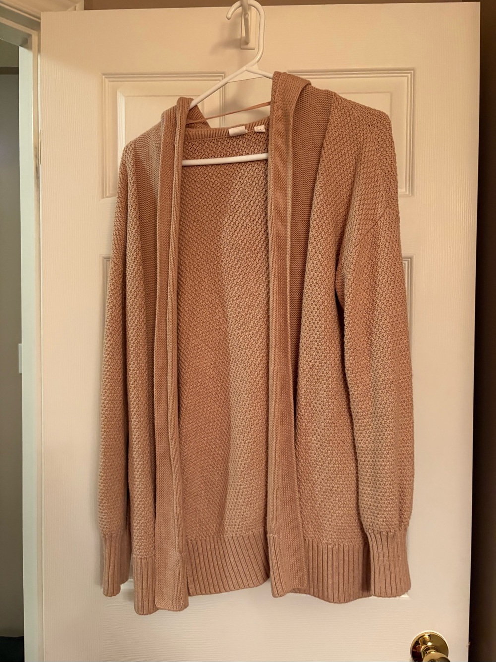 Gap Cotton Open-Front Hooded Knit Cardigan - Beige